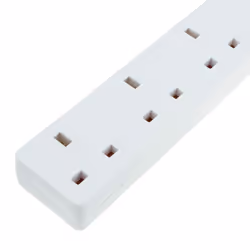 kenable 6 Gang/Six Way Slimline UK Mains Power Strip Extension Lead 2m White