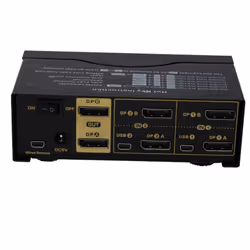 kenable 2 Port DUAL SCREEN DisplayPort KVM Switcher Box 4K 60Hz Cables & Remote Control