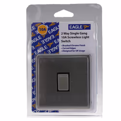 kenable 1 Gang 2 Way 10A Light Switch Screwless Plate with Brushed Chrome Finish
