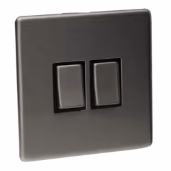 kenable 2 Gang 2 Way 10A Light Switch Screwless Plate with Brushed Chrome Finish