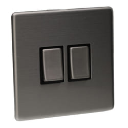kenable 2 Gang 2 Way 10A Light Switch Screwless Plate with Brushed Chrome Finish