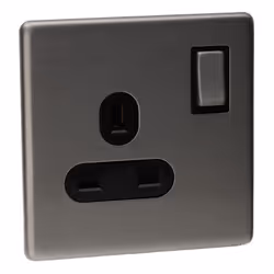 kenable 1 Gang 13A Switched Screwless UK Mains Power Plate with Brushed Chrome Finish
