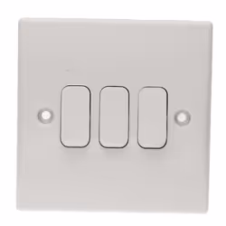 kenable 3 Gang 2 Way 10A Triple Light Switch Rounded Faceplate White