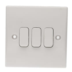 kenable 3 Gang 2 Way 10A Triple Light Switch Rounded Faceplate White