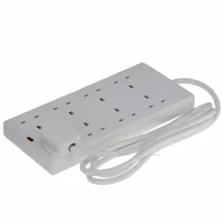 kenable 8 Gang Way UK 13A Trailing Socket Mains Power Extension Lead White 2m