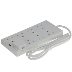 kenable 8 Gang Way UK 13A Trailing Socket Mains Power Extension Lead White 2m