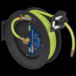 Retractable Air Hose Metal Reel 15m &#216;10mm ID High-Visibility TPR Hose