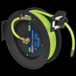Retractable Air Hose Metal Reel 15m &#216;10mm ID High-Visibility TPR Hose