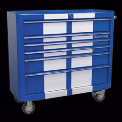 Rollcab 6 Drawer Wide Retro Style - Blue with White Stripes