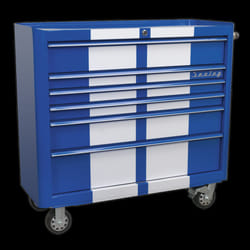 Rollcab 6 Drawer Wide Retro Style - Blue with White Stripes