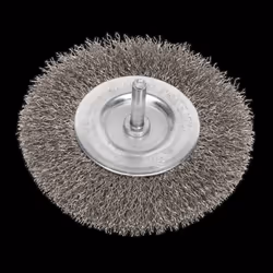 Crimped Flat Wire Brush Stainless Steel &#216;100mm &#216;6mm Shaft