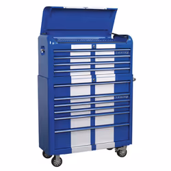 Sealey Premier™ Retro Style Wide Topchest & Rollcab Combination 10 Drawer Blue with White Stripes AP41COMBOBWS