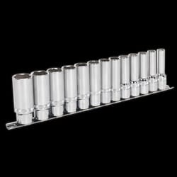 Socket Set 13pc 1/2&quot;Sq Drive Deep Lock-On? 6pt Metric