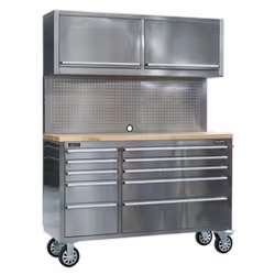 Sealey Ap5520Ss Mobile Stainless Steel Tool Cabinet 10 Drawer 2 Wall Cupboards