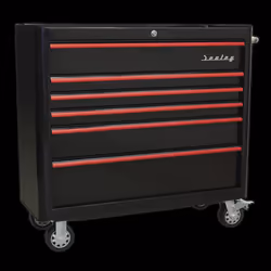 Rollcab 6 Drawer Wide Retro Style - Black with Red Anodised Drawer Pulls