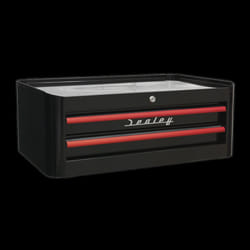 Mid-Box 2 Drawer Retro Style - Black with Red Anodised Drawer Pulls
