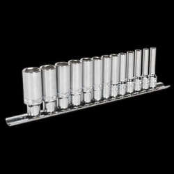 Socket Set 13pc 1/4&quot;Sq Drive Deep Lock-On? 6pt Metric