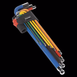 Ball-End Hex Key Set 9pc Colour-Coded Extra-Long Metric