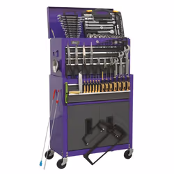 Sealey AP2200COMBOCP Topchest & Rollcab Combination 6 Drawer with Ball-Bearing Slides - Purple/Grey & 128pc Tool Kit