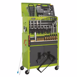 Sealey AP2200COMBOHV Topchest & Rollcab Combination 6 Drawer Ball-Bearing Slides - Hi-Vis Green/Grey & 128pc Tool Kit