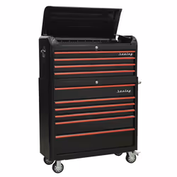 Sealey Premier&trade; Retro Style Wide Topchest & Rollcab Combination 10 Drawer - Black with Red Anodised Drawer Pulls AP41CO ...