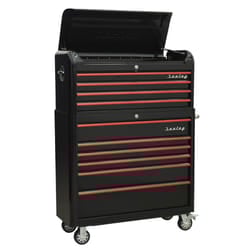 Sealey Premier&trade; Retro Style Wide Topchest & Rollcab Combination 10 Drawer - Black with Red Anodised Drawer Pulls AP41COMBOBR