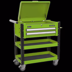 Heavy-Duty Mobile Tool & Parts Trolley 2 Drawers & Lockable Top - Green