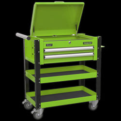 Heavy-Duty Mobile Tool & Parts Trolley 2 Drawers & Lockable Top - Green