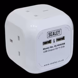 Extension Cable Cube 1.4m 4 x 230V & 2 x USB Sockets - White