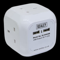 Extension Cable Cube 1.4m 4 x 230V & 2 x USB Sockets - White