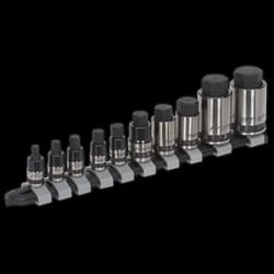 Hex Socket Bit Set 10pc Stubby 1/4&quot;, 3/8&quot; & 1/2&quot;Sq Drive Black Series