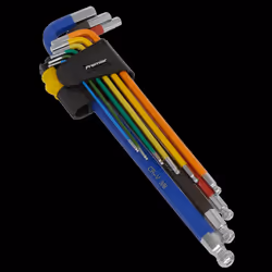 Ball-End Hex Key Set Extra-Long 9pc Colour-Coded Imperial