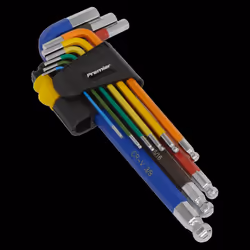 Ball-End Hex Key Set 9pc Long Colour-Coded Imperial