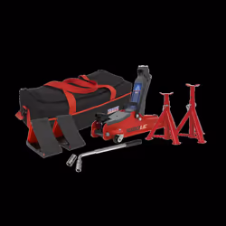 Trolley Jack 2 Tonne Low Entry Short Chassis & Accessories Bag Combo - Red