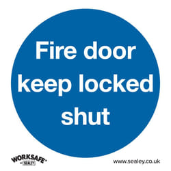 Sealey Worksafe&reg; Fire Door Keep Locked Shut Safety Sign, Self-Adhesive Vinyl - Pack of 10 SS4V10