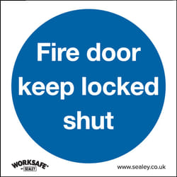 Mandatory Safety Sign - Fire Door Keep Locked Shut - Rigid Plastic - Pack of 10