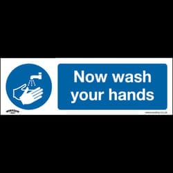 Mandatory Safety Sign - Now Wash Your Hands - Rigid Plastic - Pack of 10