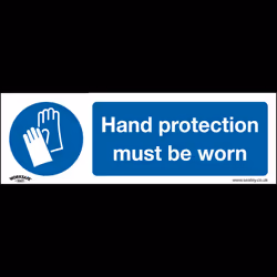 Mandatory Safety Sign - Hand Protection Must Be Worn - Self-Adhesive Vinyl - Pack of 10