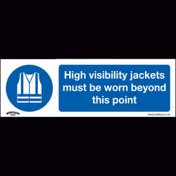 Mandatory Safety Sign - High Visibility Jackets Must Be Worn Beyond This Point - Self-Adhesive Vinyl - Pack of 10