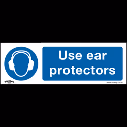 Mandatory Safety Sign - Use Ear Protectors - Self-Adhesive Vinyl - Pack of 10