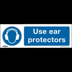 Mandatory Safety Sign - Use Ear Protectors - Self-Adhesive Vinyl - Pack of 10