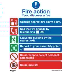 Sealey Safe Conditions Safety Sign - Fire Action With Lift - Rigid Plastic SS19P1