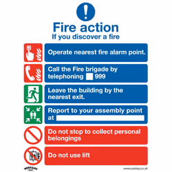 Sealey Worksafe&reg; Fire Action With Lift Safety Sign, Rigid Plastic - Pack of 10 SS19P10