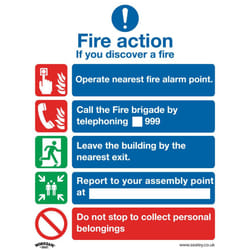 Sealey Safe Conditions Safety Sign - Fire Action Without Lift - Rigid Plastic SS20P1