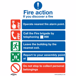 Sealey Worksafe&reg; Fire Action Without Lift Safety Sign, Rigid Plastic - Pack of 10 SS20P10