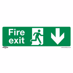 Sealey Worksafe&reg; Fire Exit (Down) Safety Sign, Self-Adhesive Vinyl - Pack of 10 SS22V10