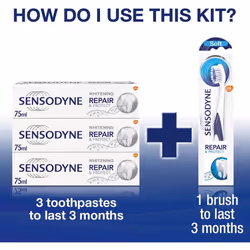Sensodyne Sensitive Repair and Protect Whitening Toothpaste (Pack of 3) and Toothbrush Regime Kit