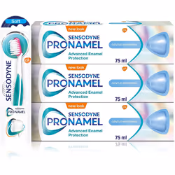 Sensodyne Pronamel Regime Kit | 3x Sensodyne Pronamel Gentle Whitening Cool Mint Toothpaste 75 ml and 1x Pronamel Toothbrush  ...