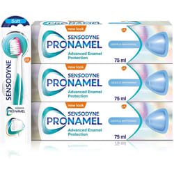 Sensodyne Pronamel Regime Kit | 3x Sensodyne Pronamel Gentle Whitening Cool Mint Toothpaste 75 ml and 1x Pronamel Toothbrush | Daily Oral And Enamel