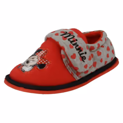 ) Girls Disney Hook & Loop Slippers Minnie Mouse Boarder - UK 10 Child, Red/Grey (Red